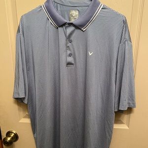 Callaway Opti Dri Mens XL Blue White Stripe Polyester Short Sleeve Polo Shirt